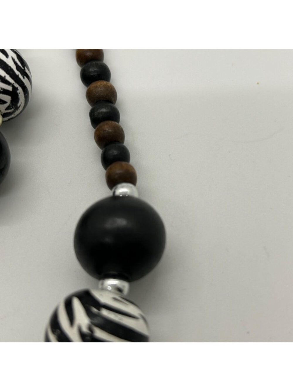 Chunky Black White Zebra Print Wood Beads Stretch Necklace Bracelet Jewelry Set - Picture 5 of 11